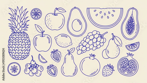 Fruit collection naive hand drawn vector illustration