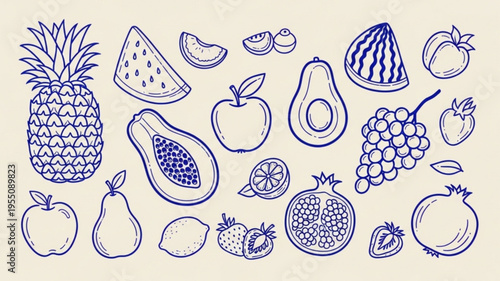 Fruit collection naive hand drawn vector illustration