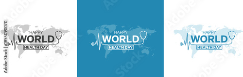 Logo typo for World health day and medical stethoscope with health care advertising and Promotional advertisement for medical hospital or clinics.