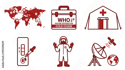 Global Pandemic Response and Vaccine Distribution Icons Set