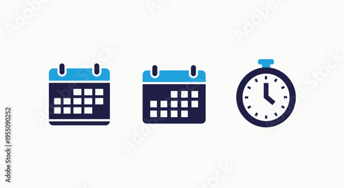 Business meeting planning and event scheduling icons with calendar and clock symbols representing time management and deadlines