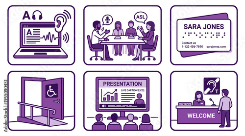 Accessibility and inclusion icons for disability support and workplace diversity