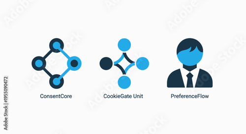 Data connection and enterprise workflow icons: connector flow, source data linking, and enterprise flow for business systems