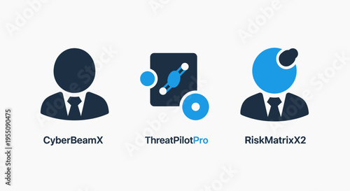 Cybersecurity threat detection and risk management icons: cyber security, threat intelligence, and risk analysis for digital safety