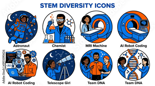 Diverse STEM Icons Collection for Science Technology Education and Careers