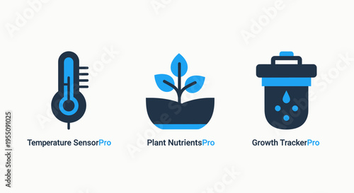 Smart agriculture and gardening technology icons set including soil temperature sensor plant nutrient monitor and automated growth tracker for precision farming and sustainable cultivation