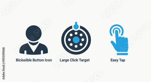 User experience and interface design icons showing touch gesture targets and clickable button points for mobile application navigation and web accessibility optimization usability