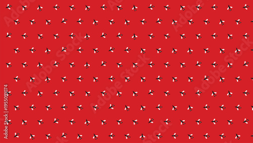 Seamless pattern with abstract botanical motifs, featuring minimalist black and white leaves and tiny yellow berries on a vibrant scarlet red background. A modern, simple, and decorative repeating til