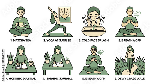 Morning Wellness Habits and Mindful Self Care Routine Illustration