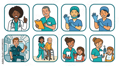 Diverse Medical Staff and Healthcare Professional Icons Collection