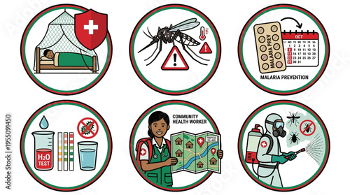 Malaria Prevention and Tropical Disease Control Vector Illustration Set