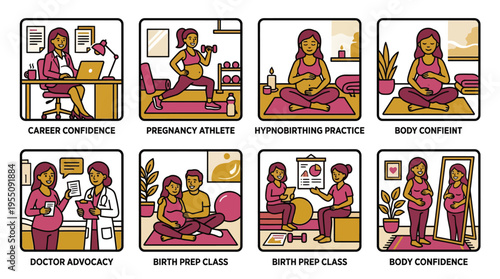 Empowered Pregnancy Preparation and Healthy Lifestyle Illustration Set