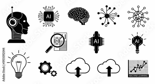 Artificial Intelligence and Machine Learning Icon Set