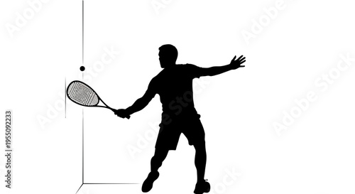Silhouette of a Squash Player Hitting the Ball Against a Wall