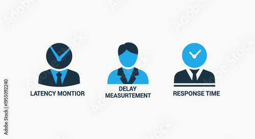 Icons representing latency monitoring, delay measurement, and response time analysis for network performance and system optimization, speed test
