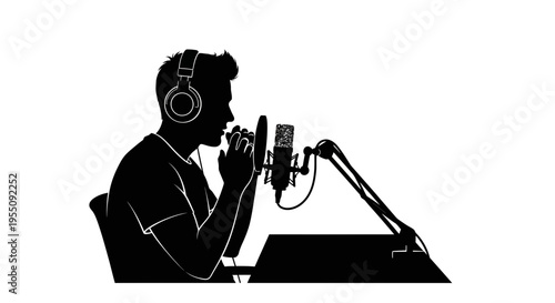 Silhouette of a Podcaster Speaking into a Microphone