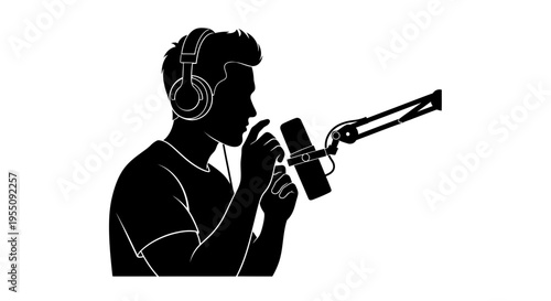 Silhouette of a Podcaster Speaking into a Microphone