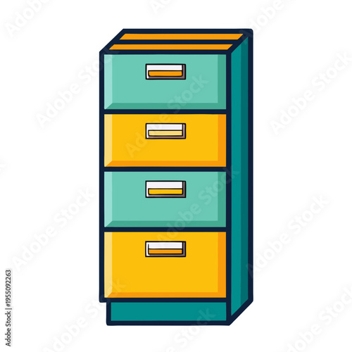Find organize office documents with cartoon filing cabinet vector illustration for organization needs
