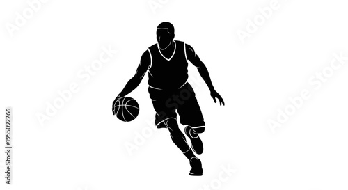 Basketball Player Dribbling Ball Silhouette