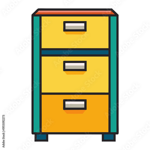 Illustration of yellow file cabinet office furniture storage drawers organizer cabinet files