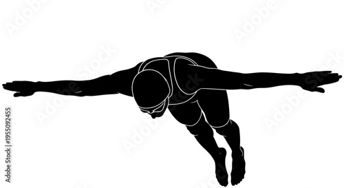 Silhouette of a Professional Swimmer Diving into Water