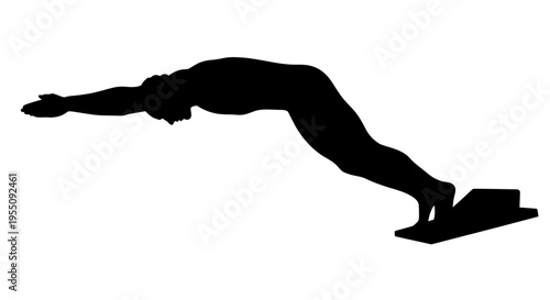 Silhouette of a Swimmer Diving from Starting Block
