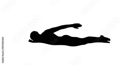 Silhouette of a Swimmer Performing Butterfly Stroke Isolated on White