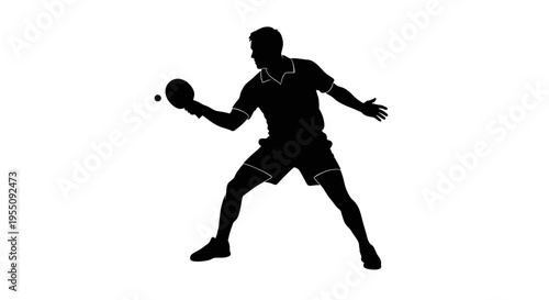 Silhouette of a Table Tennis Player Hitting a Ball