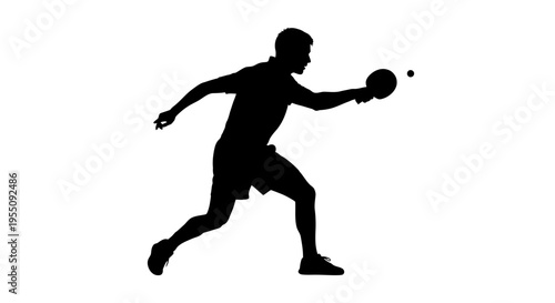 Silhouette of a Table Tennis Player Hitting a Ball