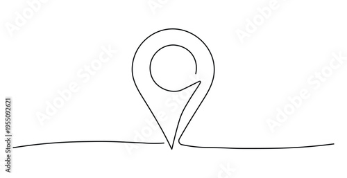 Continuous one line drawing of a map pin icon location marker symbol for navigation and travel concept