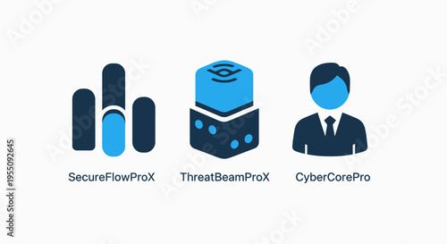 Security and risk icons: threat prediction, secure flow, and cyber protection for digital security concepts