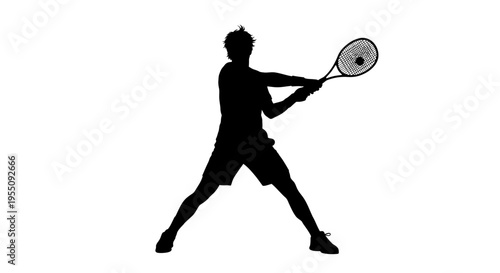 Silhouette of a Tennis Player Hitting a Backhand Shot