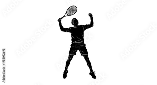 Tennis Player Silhouette Celebrating Victory