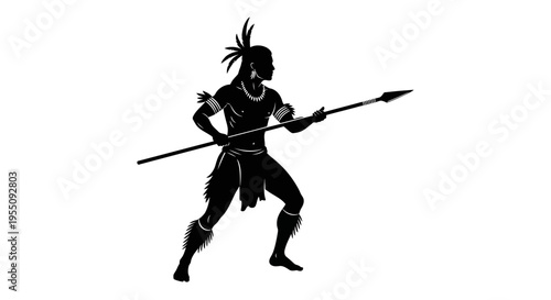Silhouette of an Indigenous Warrior Holding a Spear