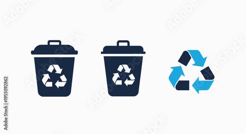 Recycling bin and recycle symbol icons set