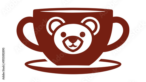 Vector art of a charming brown teacup with a cute teddy bear face, perfect for a cozy and comforting beverage