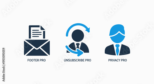 Business icons for email communication, workflow automation, and privacy protection