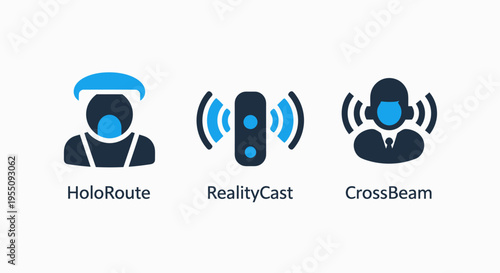 Icons for augmented reality and digital communication: holoroute, realitycast, crossbeam