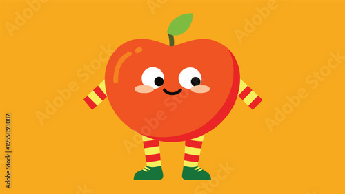 Vector art of a cheerful apple character with a friendly smile, perfect for educational designs and healthy eating themes, set against a yellow background
