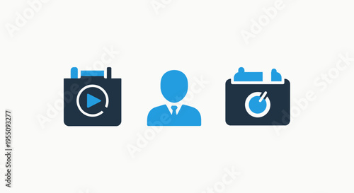 Digital user management and media content control icons - flat vector graphic for online services and interface design