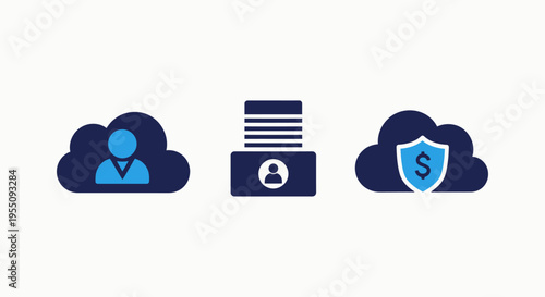 Cloud computing and data security icons - flat vector for digital storage and financial protection services