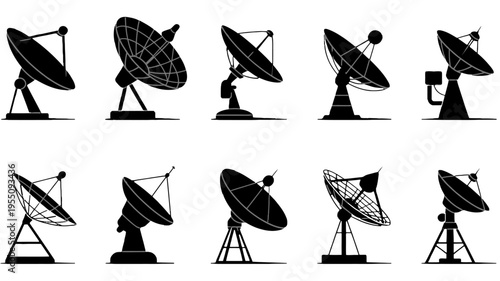 Various Satellite Dish Antennas On Stands.