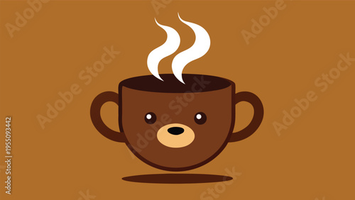 Vector art of adorable bearthemed coffee cup illustration with steam, perfect for a cute and comforting beverage