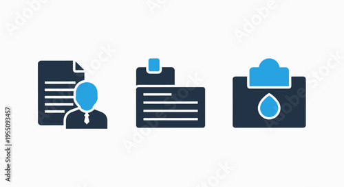 Modern vector icons representing personal data management, record keeping, and document organization for business administration and digital archiving systems