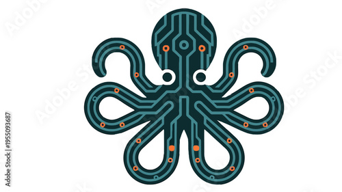 Circuit Board Octopus Design Closeup.