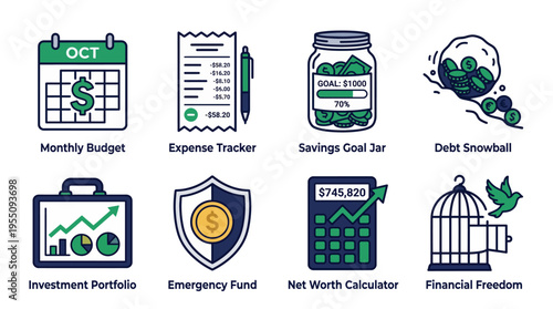 Personal Finance Icons Set for Budgeting Saving and Investment Management