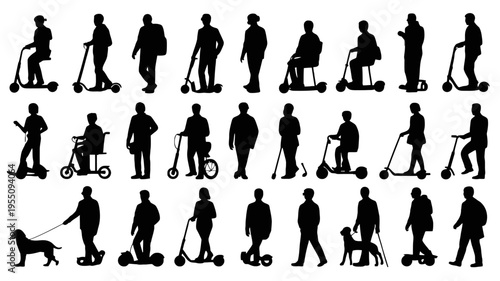 People riding scooters and bicycles.