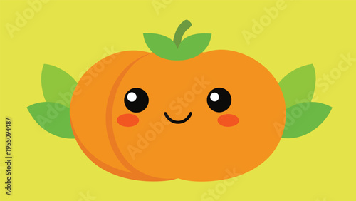 Vector art of charming cartoon persimmon with a sweet smile and leafy accents, ideal for autumnthemed designs and childrens illustrations