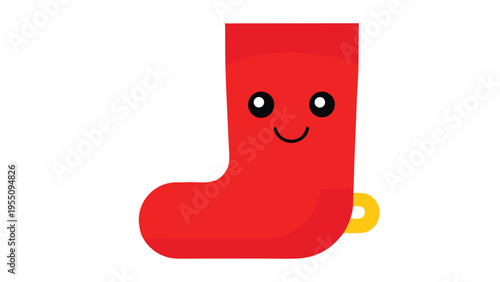 Vector art of cute red christmas stocking with a smiling face for holiday season and christmas celebration