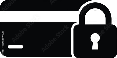 Credit card security or secure online payment. Credit card alongside a padlock or lock icon. 